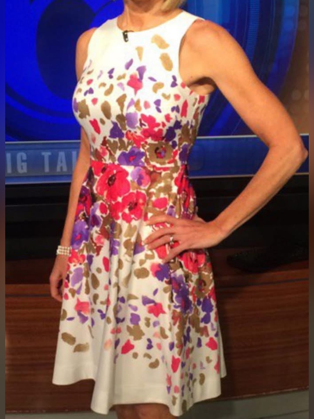 Donna Morgan White Floral Fit-and-Flare Mini Dress with Pink and Purple Blooms